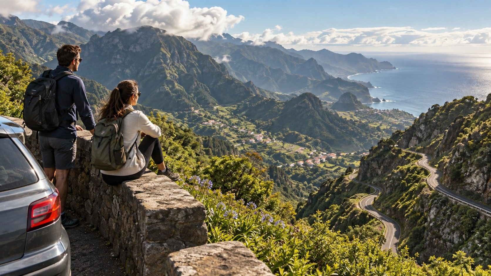 Madeira road winding between mountains and coast